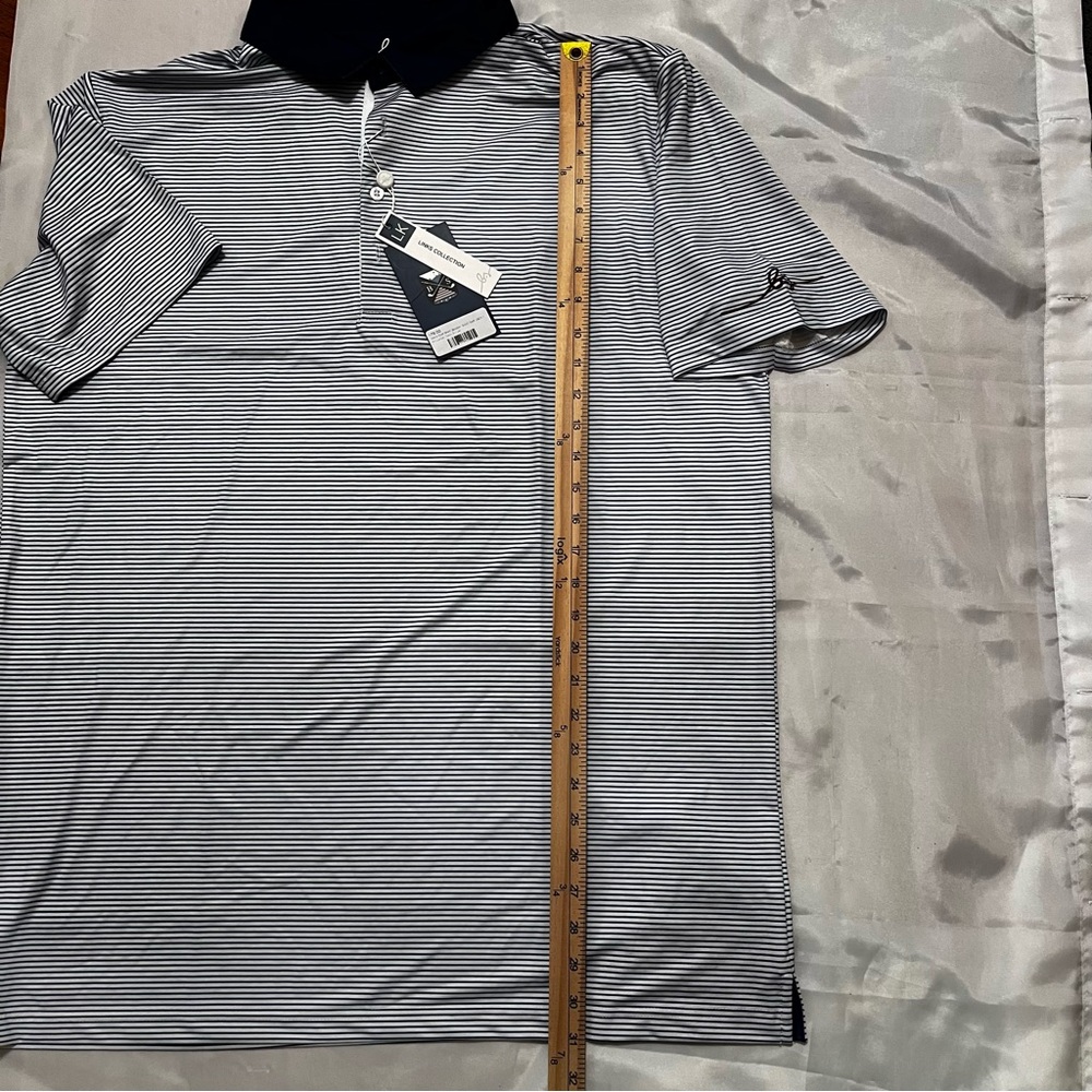 Boston Scott Men’s Stretch Golf Polo Shirt Blue/White Striped Sz XXL NWT - Picture 8 of 8